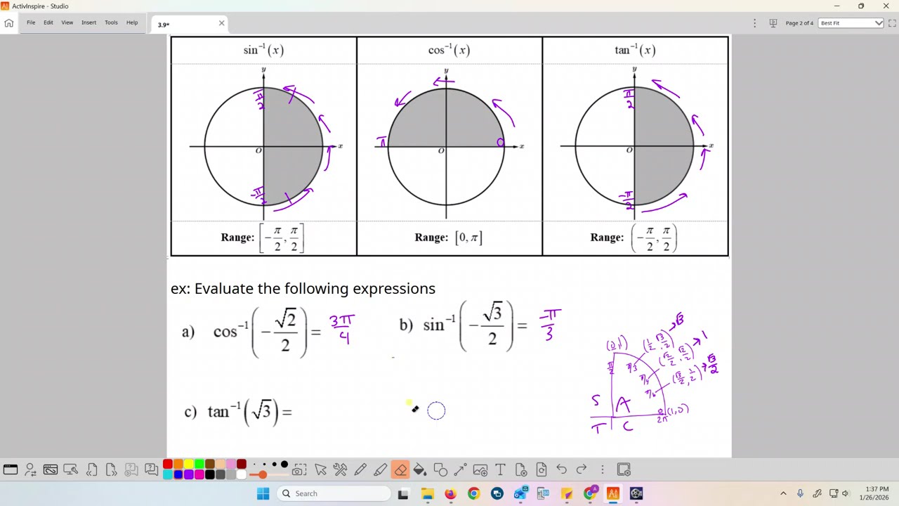 AP Precalculus 3.9 - Inverse Trig. Functions