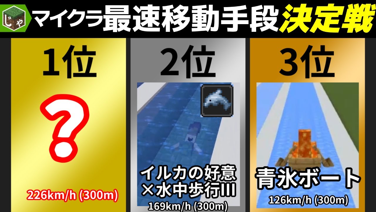 マイクラ最速移動手段決定戦2021！(100m、300m走) 勝つのは青氷ボートか、イルカの好意か、それとも…!?