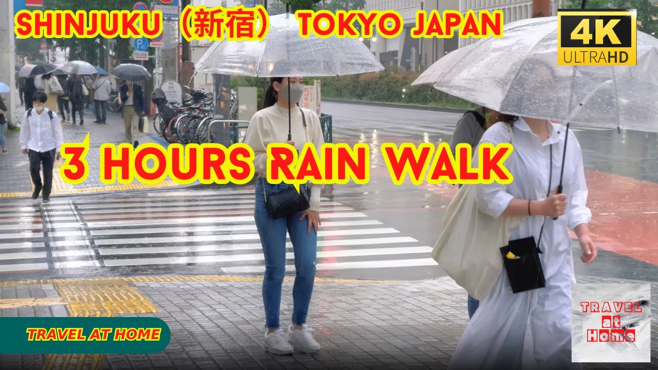 【4k hdr】 3 hours Heavy Rain Walk in Shinjuku（新宿）Tokyo Japan |  Relaxing Natural Rain sounds
