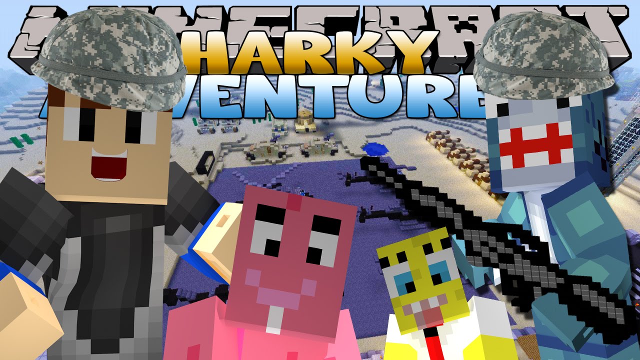 Minecraft Adventure - Sharky and Scuba Steve - SPONGEBOB IN THE DESERT ARMY BASE!