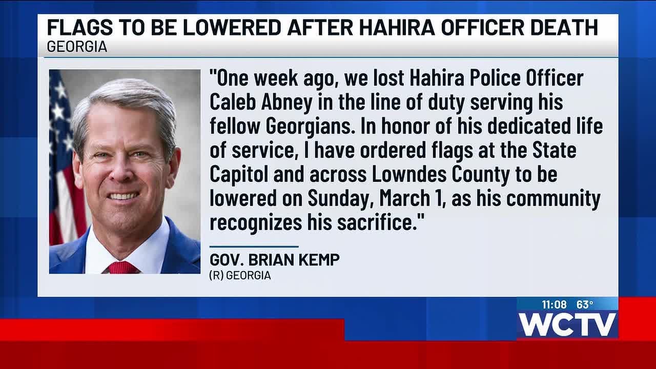 Gov. Kemp orders flags at half-staff Sunday to honor fallen Hahira PD officer Caleb Abney