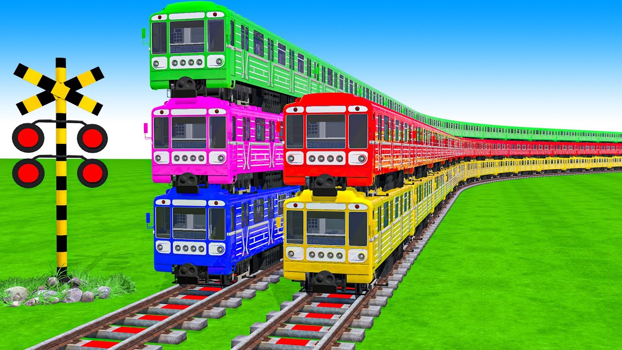 【踏切アニメ】あぶない電車【カンカン】電車 5 Train Climbing Pynamid 2025 🚦 Fumikiri 3D Train Railroad Crossing Animation