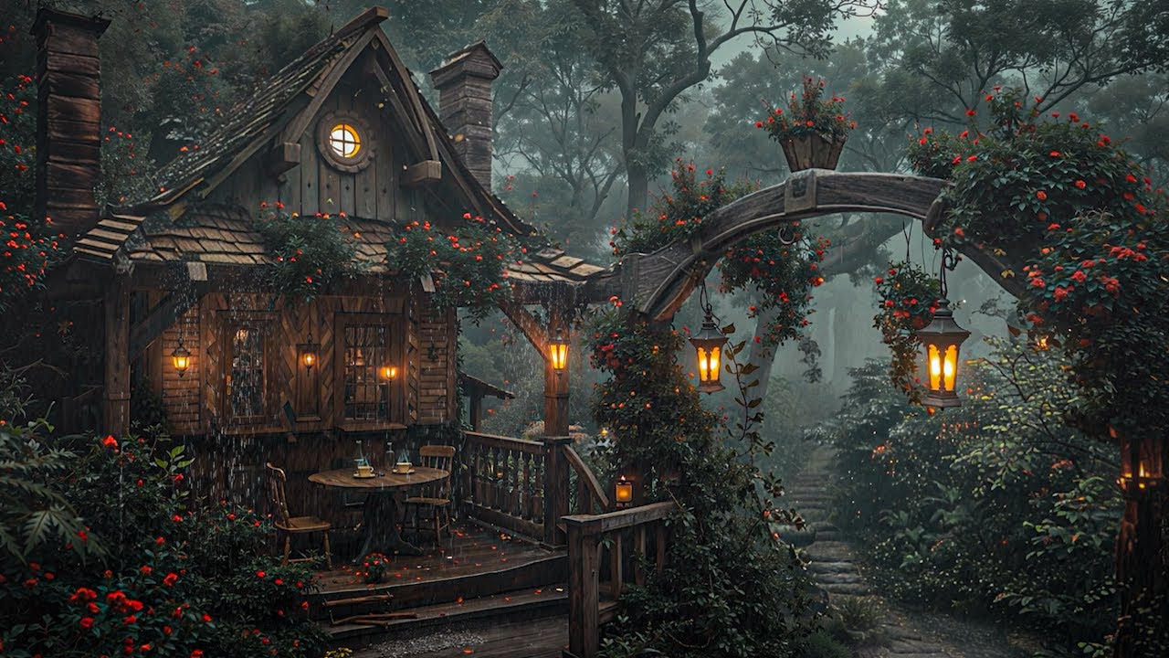 Cozy Rainy Porch at the Hidden Forest Cabin | Dark Academia Piano Music for Mindful Writing Nights