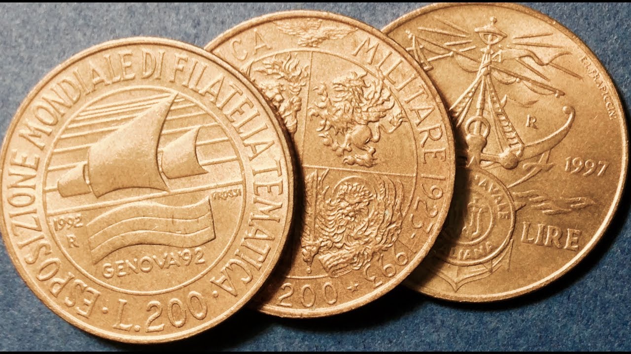 Italy 200 Lire Commemorative Coins of 1992, 1993, 1997  Italia