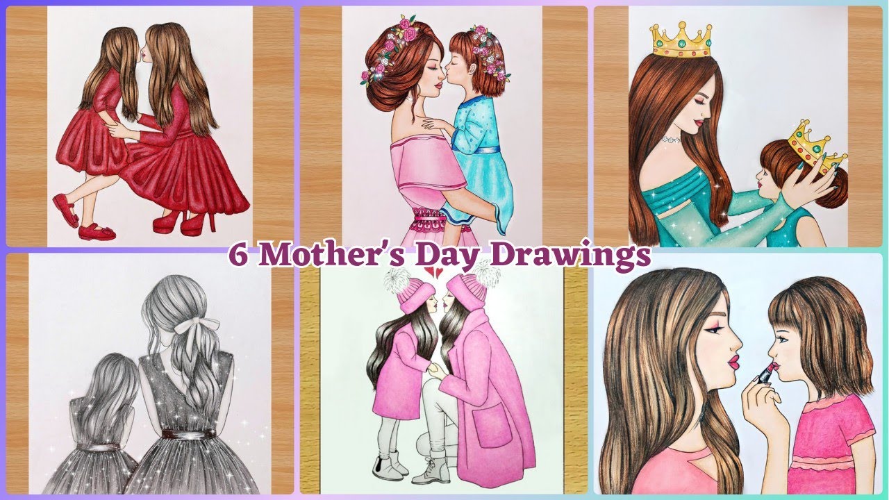 6 Easy Mother's Day Drawings || How to Draw Mother and Daughter Love || Mother's Day Special