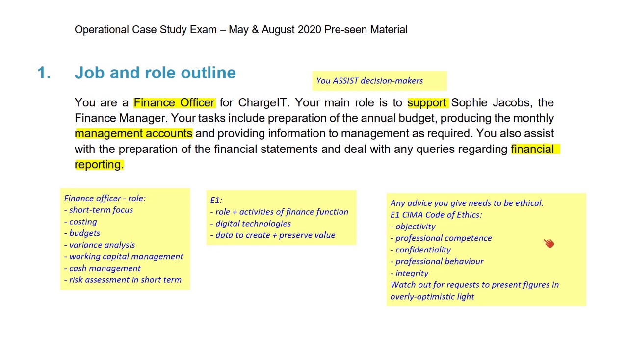 CIMA OCS May/August 2020 Pre-seen Analysis Part 1- ChargeIT