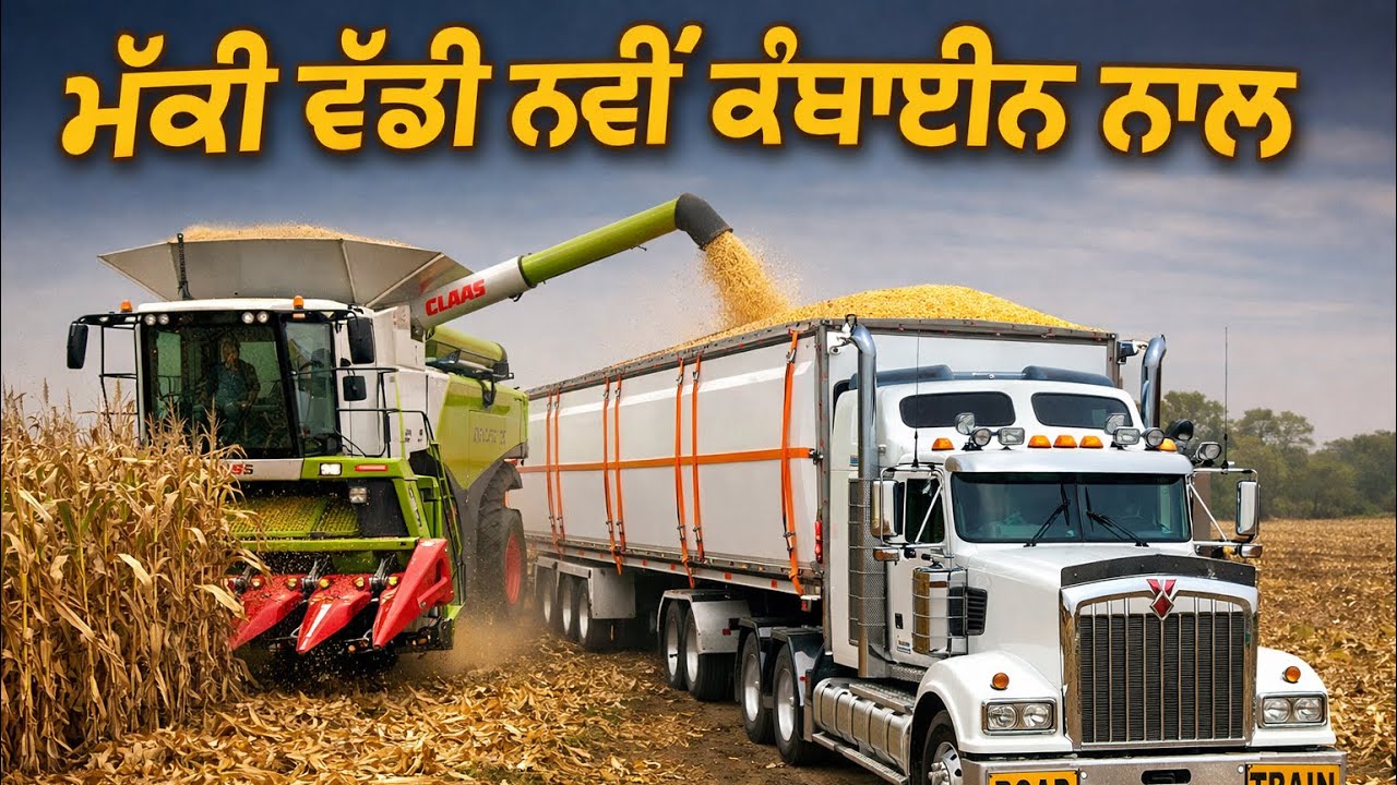 Ajj vaddi makki🌽 nawi combine🌾 nal/ harvested corn with new combine/ FS25 / new indian tractor game