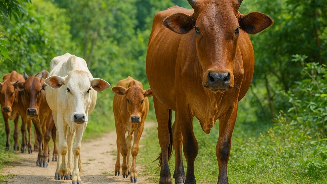 Puluhan Sapi Berlarian Di bukit yang hijau, Suara Sapi Moo, Sapi Lucu Berjalan menuju ladang hijau