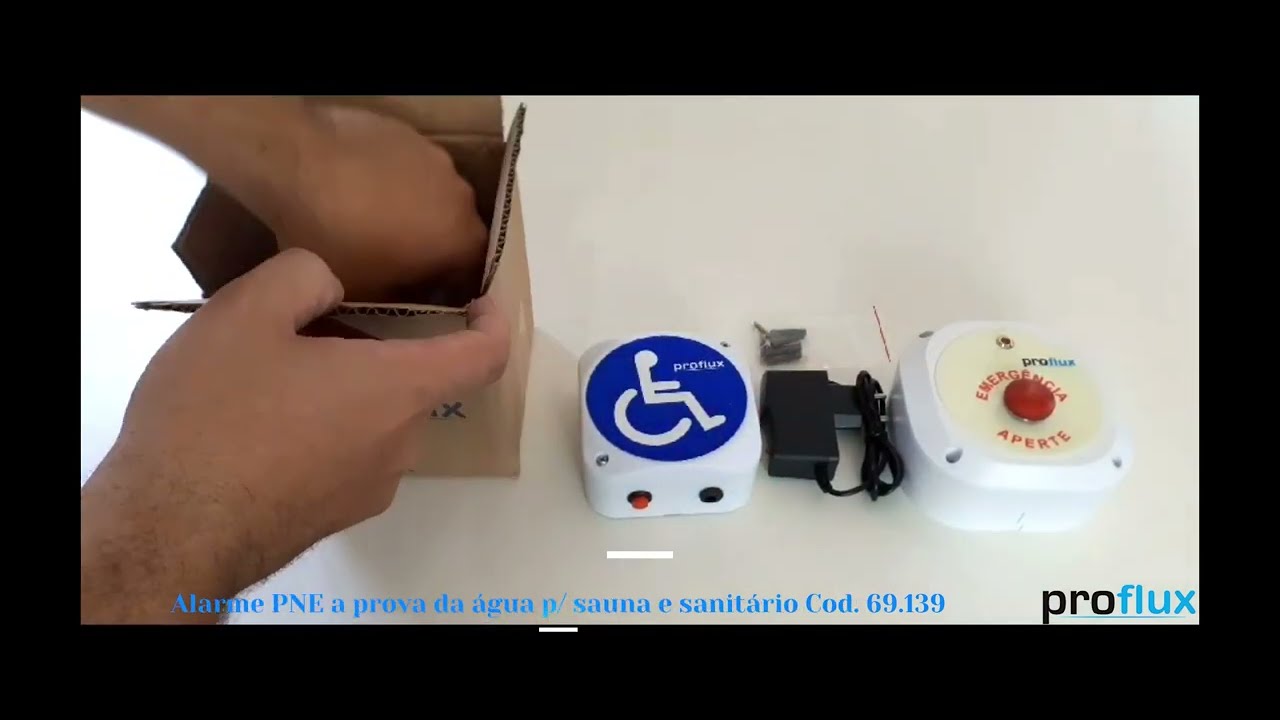 Alarme Audiovisual S/ Fio com Botão Etiqueta Fotoluminescente a Prova d'agua Bivolt Proflux NBR9050