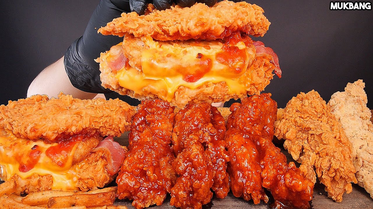 бургер и жареный цыпленок KFC Burgers 🍔 Fried Chicken 🍗 Cheese Stick EATING ASMR MUKBANG