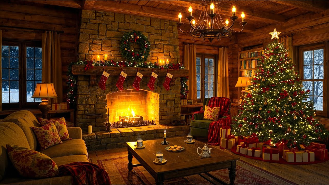 Beautiful Snowy Christmas Ambience - Sootthing Christmas Music to Relax - Cozy Christmas