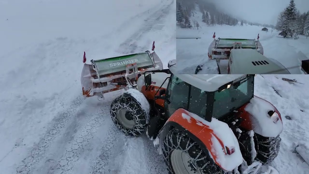 Schneeräumung auf Österreichs Bergstraßen | Springer SHL 3304-3, Steyr CVT, Winterdienst-Cabview FPV
