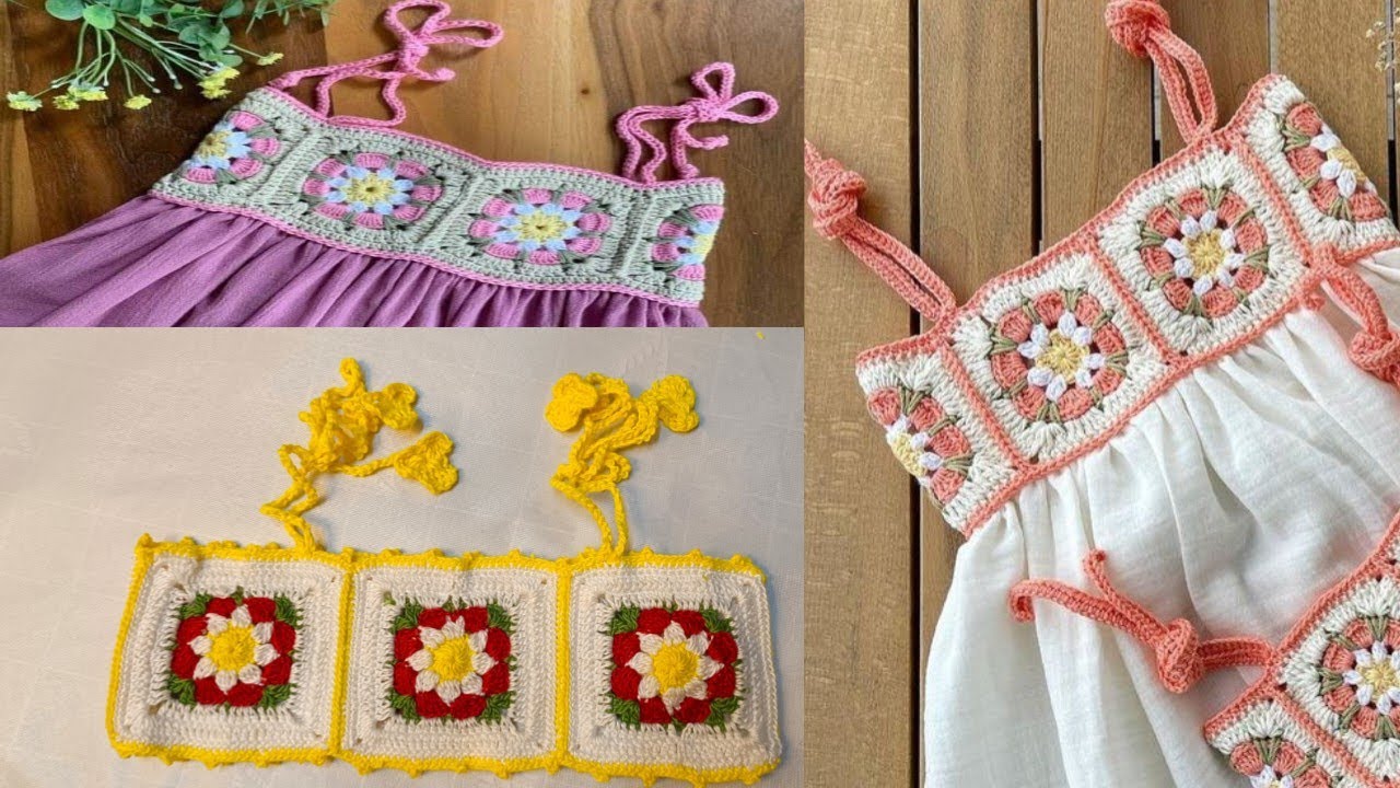 Crochet granny square baby neck tutorial 😍😍#granny #crochetflower #flowercrochet #crohet dress