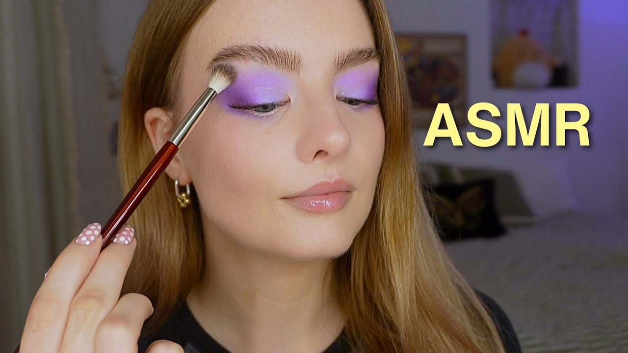 ASMR simple purple makeup tutorial 💜 close gentle whispers