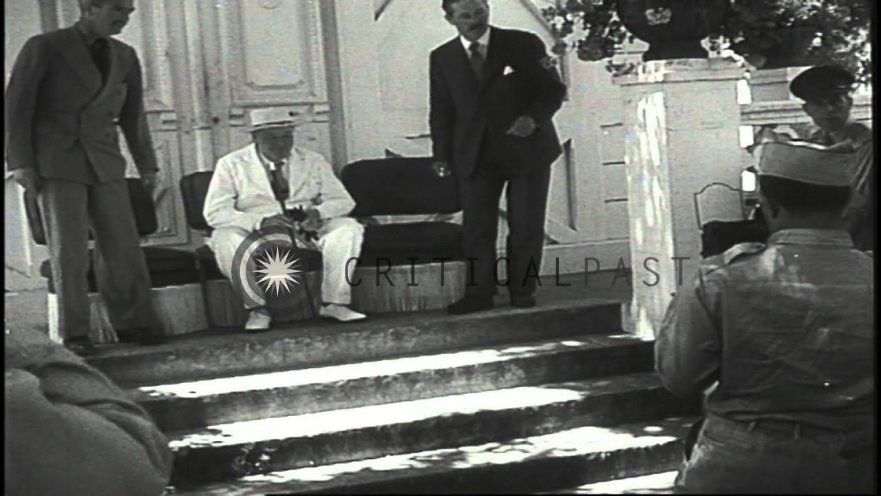 Winston Churchill chats with United States General George C Marshall and Dwight D...HD Stock Footage