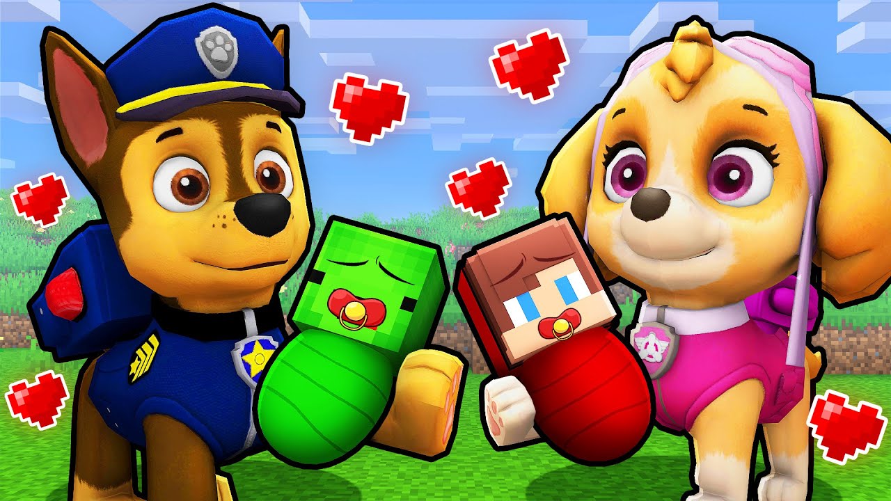 Mikey and JJ Were Adopted By PAW PATROL in Minecraft (Maizen)