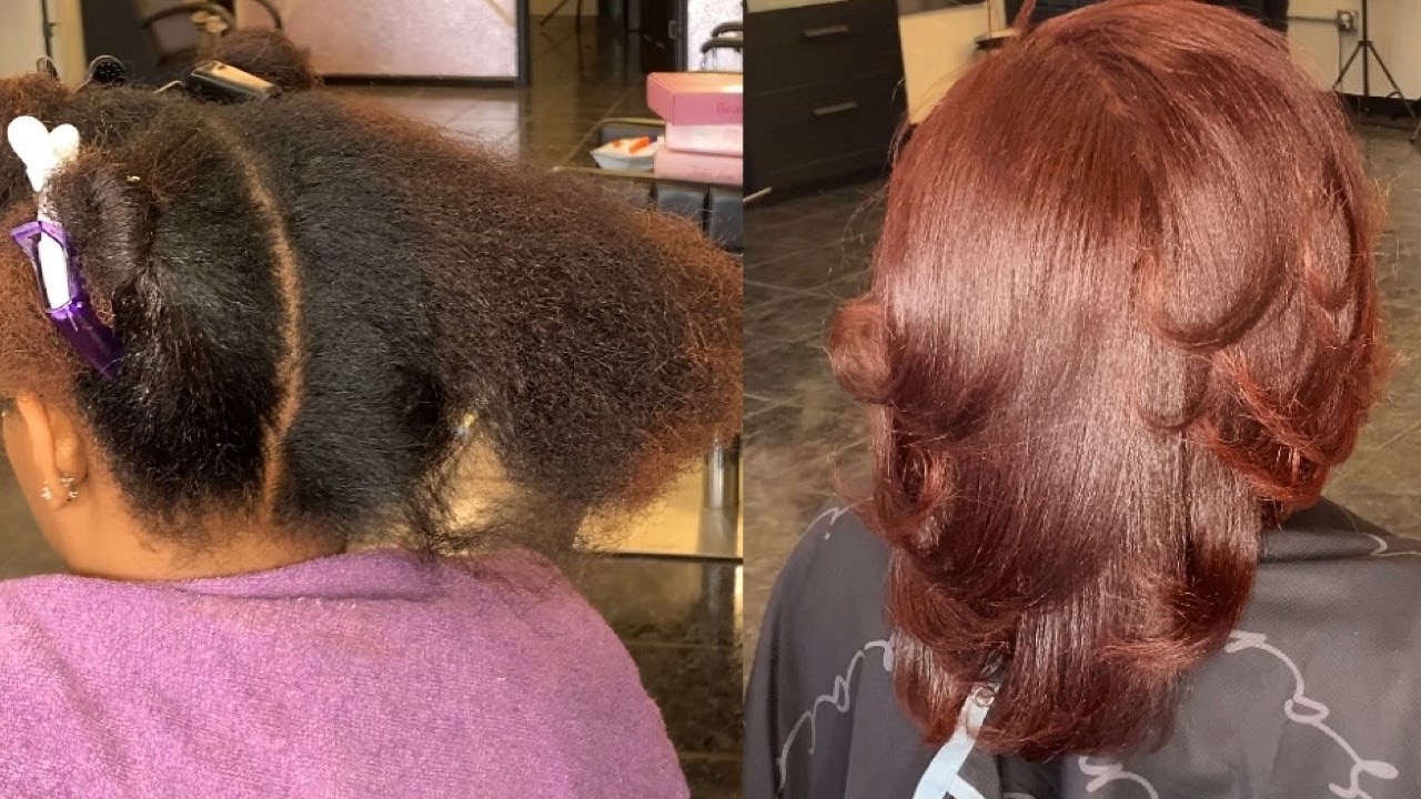 Deep Red Hair color | Cherry Cola hair color | Natural hair silk press and color