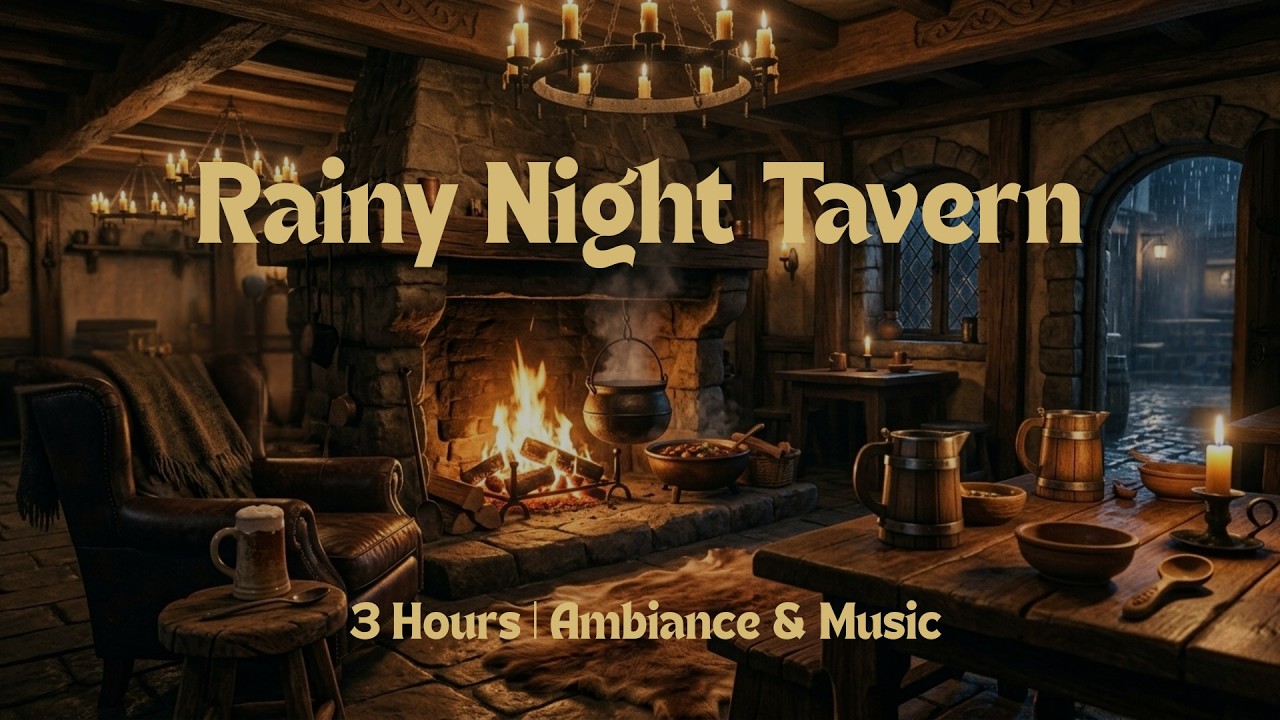 🏰 Rainy Night Tavern | 3 Hours of Medieval Fantasy Music, Rain & Fireplace Ambience