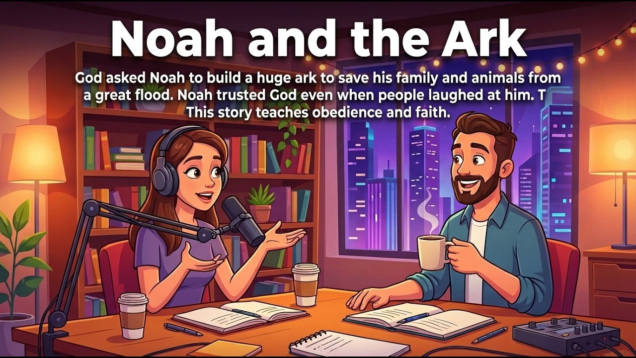 🎙️God asked Noah to build a huge ark to save his family and animals from a great flood.