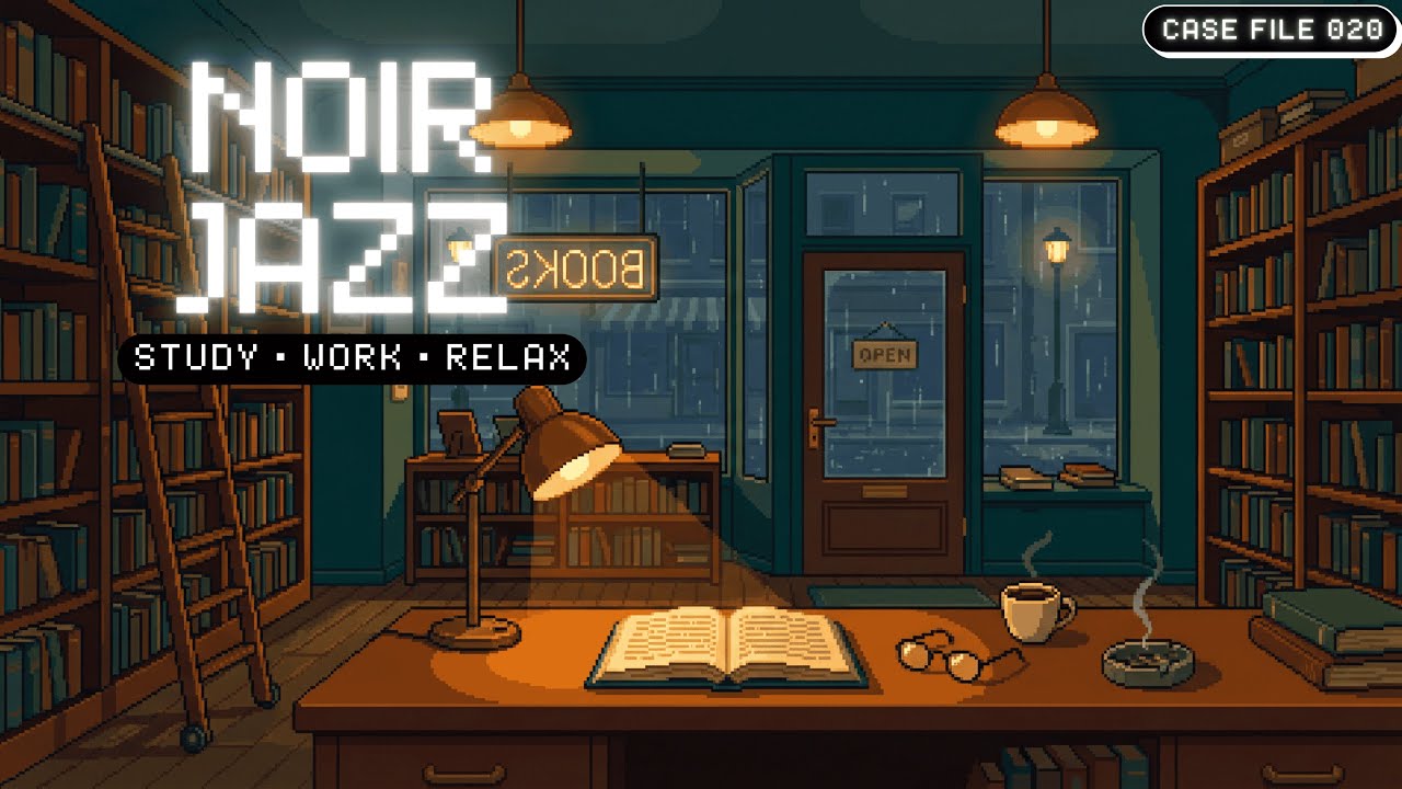 Dark Jazz Bookshop – Cozy Noir Bookstore Ambience | Study, Reading, Writing