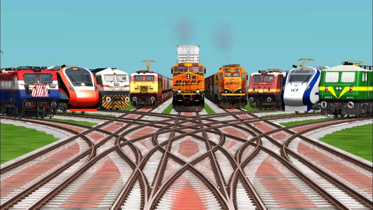 9 Indian Railways Crossing at Bumpy Branched Railroad Tracks || Indian train simulator classic 2025