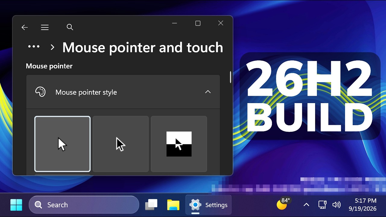 Новая сборка Windows 11 26H2 26340.9502 &mdash; новый индикатор мыши, настройки, восстановление (экспер...
