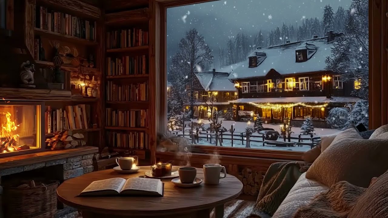 Warm Winter Coffee Shop ❄️ Soft Piano Music & Fireplace for Deep Relaxation