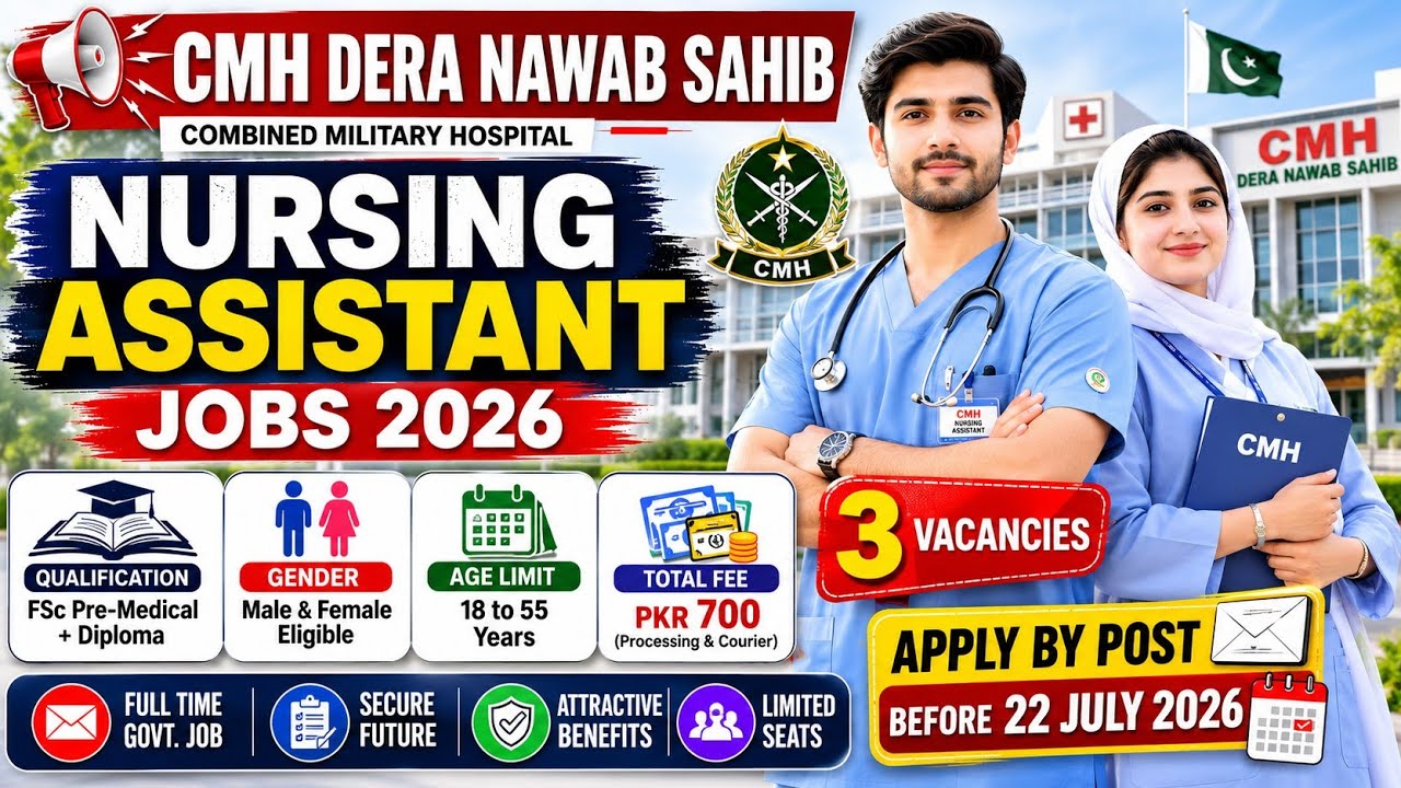 CMH Nursing Assistant Jobs 2026 | 3 Vacancies | FSc Pre-Medical | Latest Pakistan Jobs