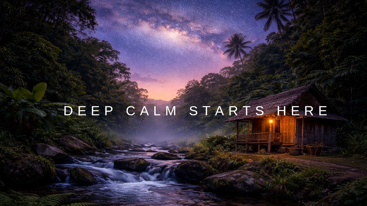 Calm Morning Creek Before Sunrise 🌌 Gentle River Sounds, Nature & Space Ambience for Deep Relaxation