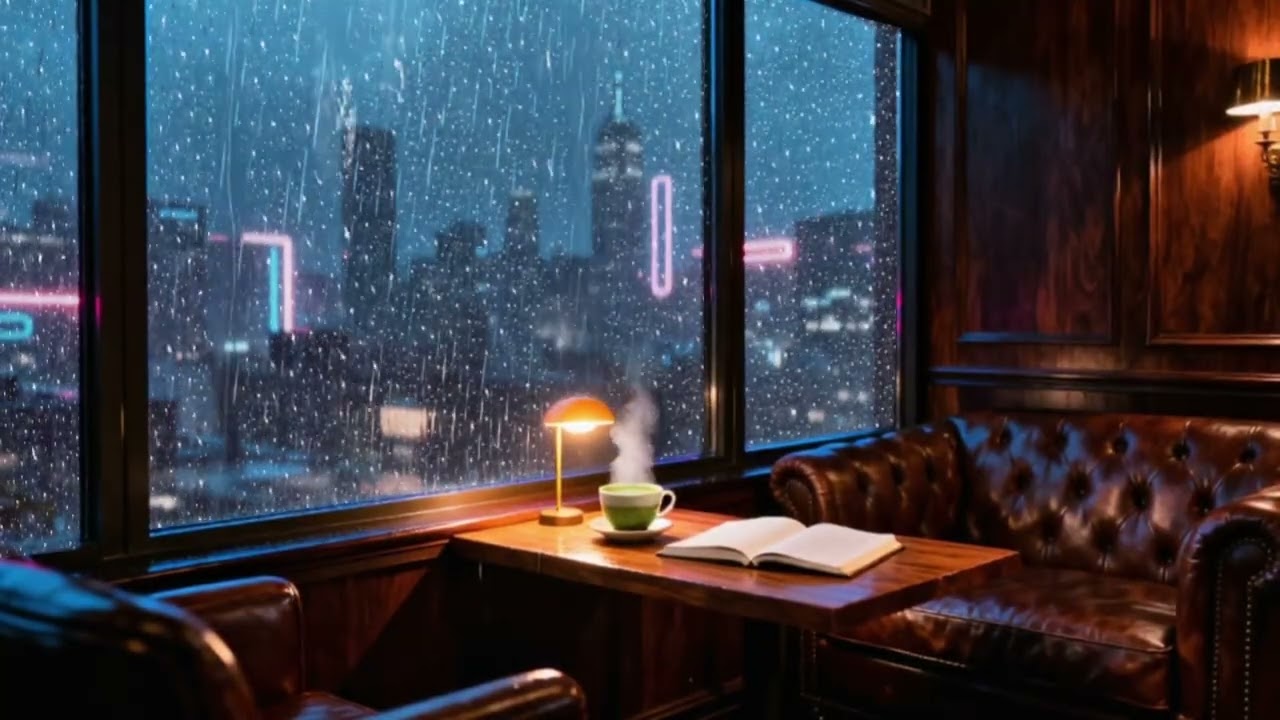 Heavy Rain Luxury Penthouse Skyline View | Study & Focus Ambience