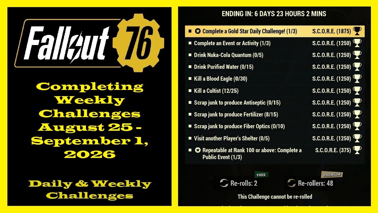 Completing Weekly Challenges From August 25 To September 1, 2026 - Fallout 76 Weekly Challenges