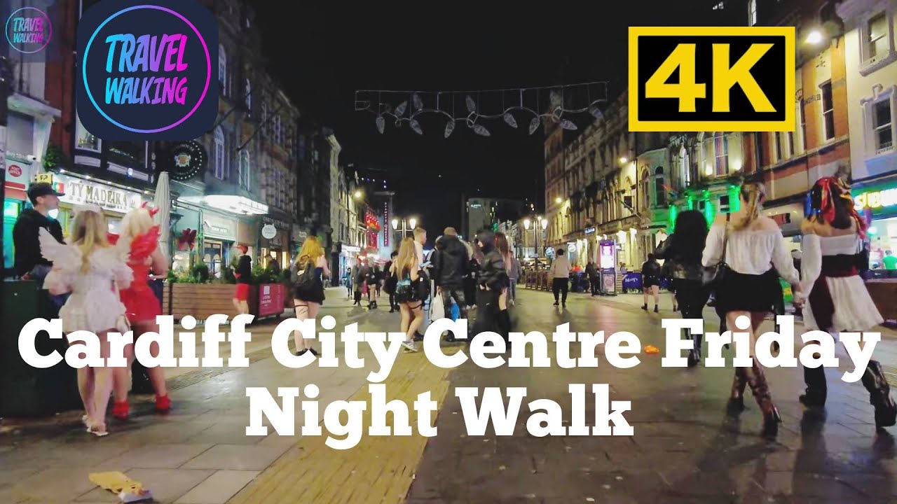 Cardiff City Centre Friday Night Walk 2025 Winter | 4K