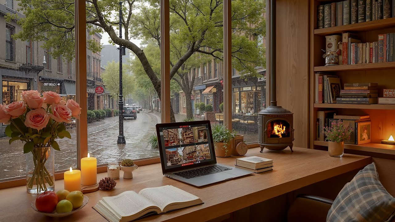 Cozy February Coffee Ambience | Jazz Soft & Fireplace Glow for Work, Reading & Calm