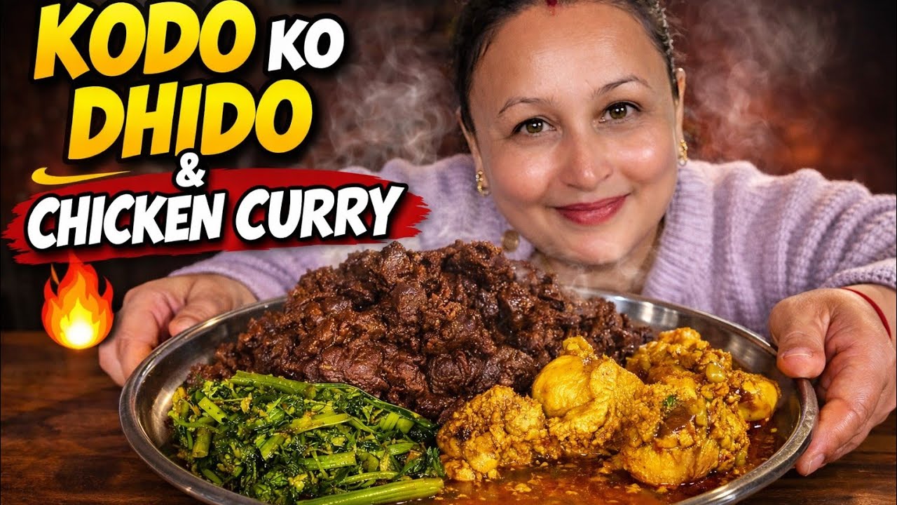 Eating Nepali Kodo Ko Dhido with Chicken Soup // Nepali Mukbang