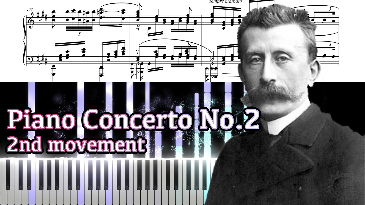 [Moszkowski] Piano Concerto No.2 2nd Mov. Piano Solo Transcription - Op.59 - [Synthesia/Piano]