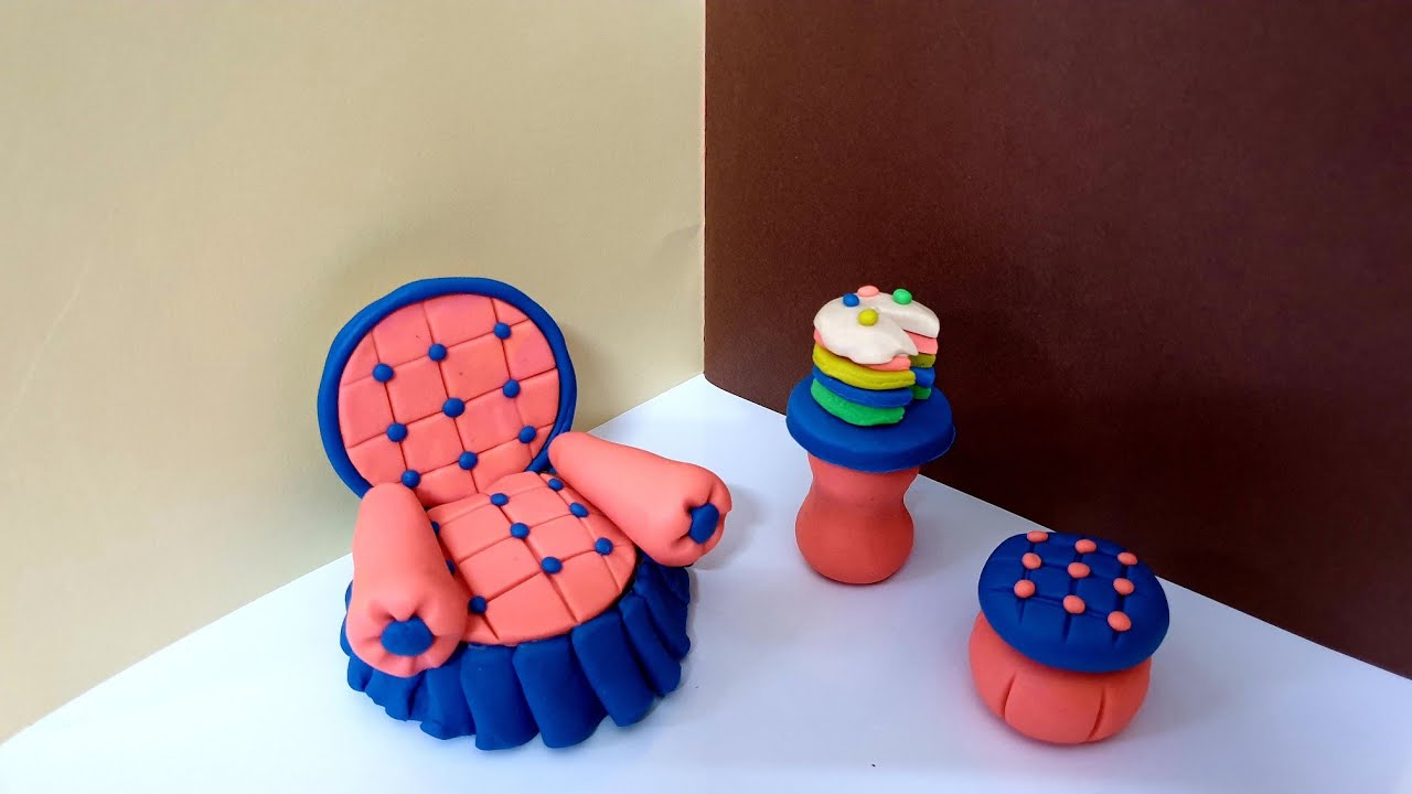 DIY MINIATURE SOFA SET FOR DOLLHOUSE | PLAY-DOH CRAFT FOR KIDS | Polymer clay modelling