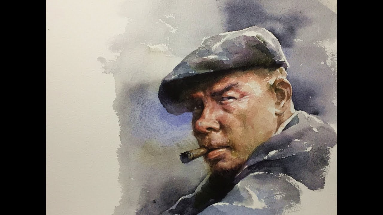 Акварельная портретная живопись мужского актера (Ли Марвин)