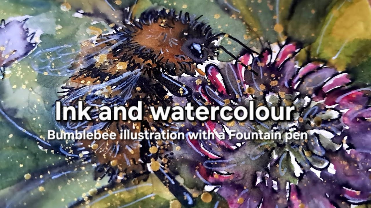 Ink and watercolour Bumblebee illustration//Fountain pen//chatting away! 
