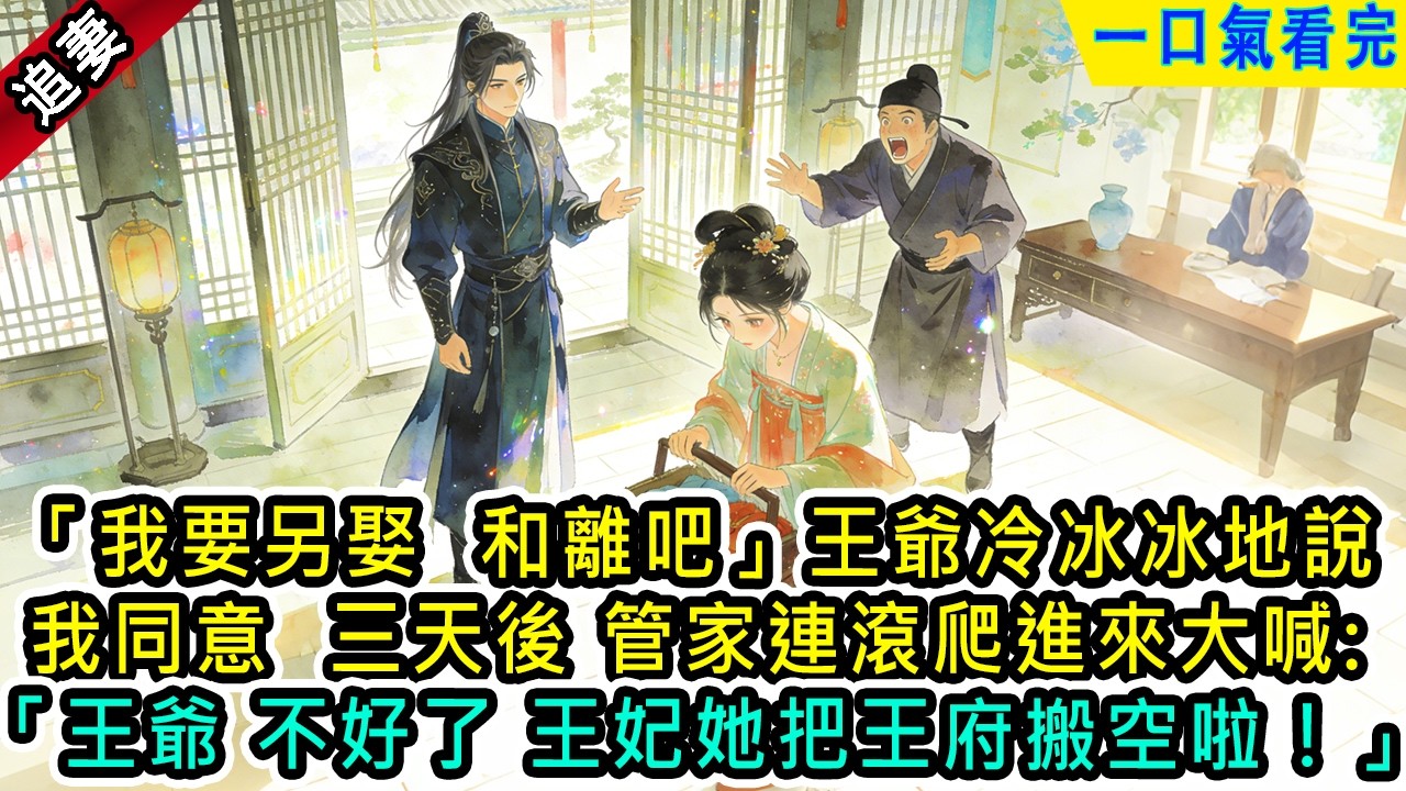 「我要另娶，和離吧」王爺冷冰冰地說。「好，我收拾下就走」三天後，管家連滾爬進來大喊：「王爺，不好了！王妃她【風吟古言】#小说 #古風小說 #古言 #古代言情 #言情  #小說 #完結 #爽文 #有聲書