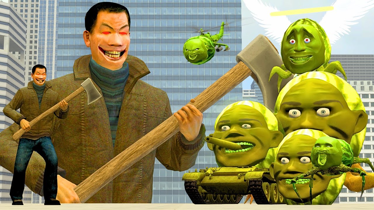NEW MECHA AXEMAN Vs All LIN GANG MELON FAMILY In Garry's Mod