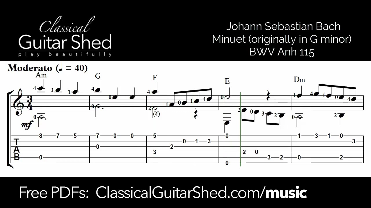 JS Bach: Minuet BWV 115 - (Petzold) Free Classical Guitar Sheet Music