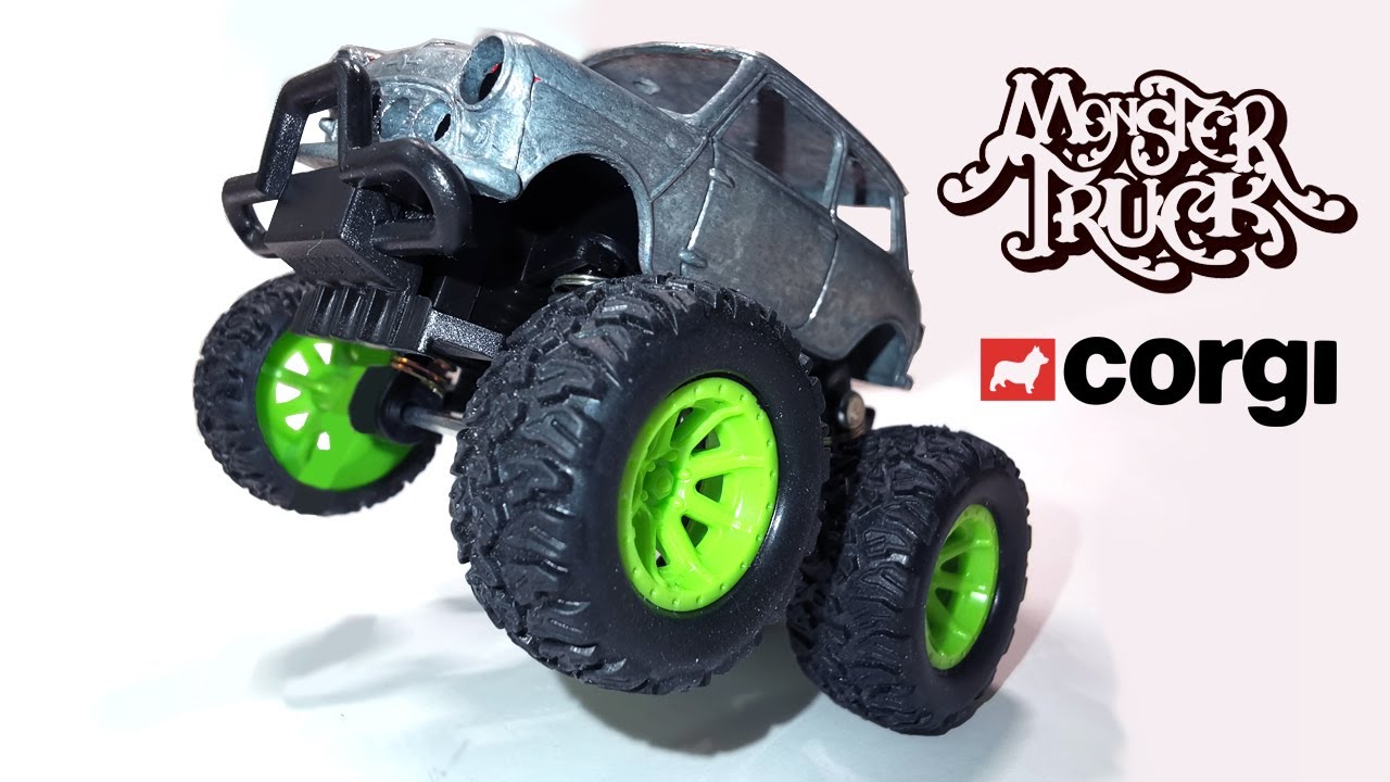Конструкция Monster Truck на базе кузова Mini Cooper Corgi. Литая модель игрушки.