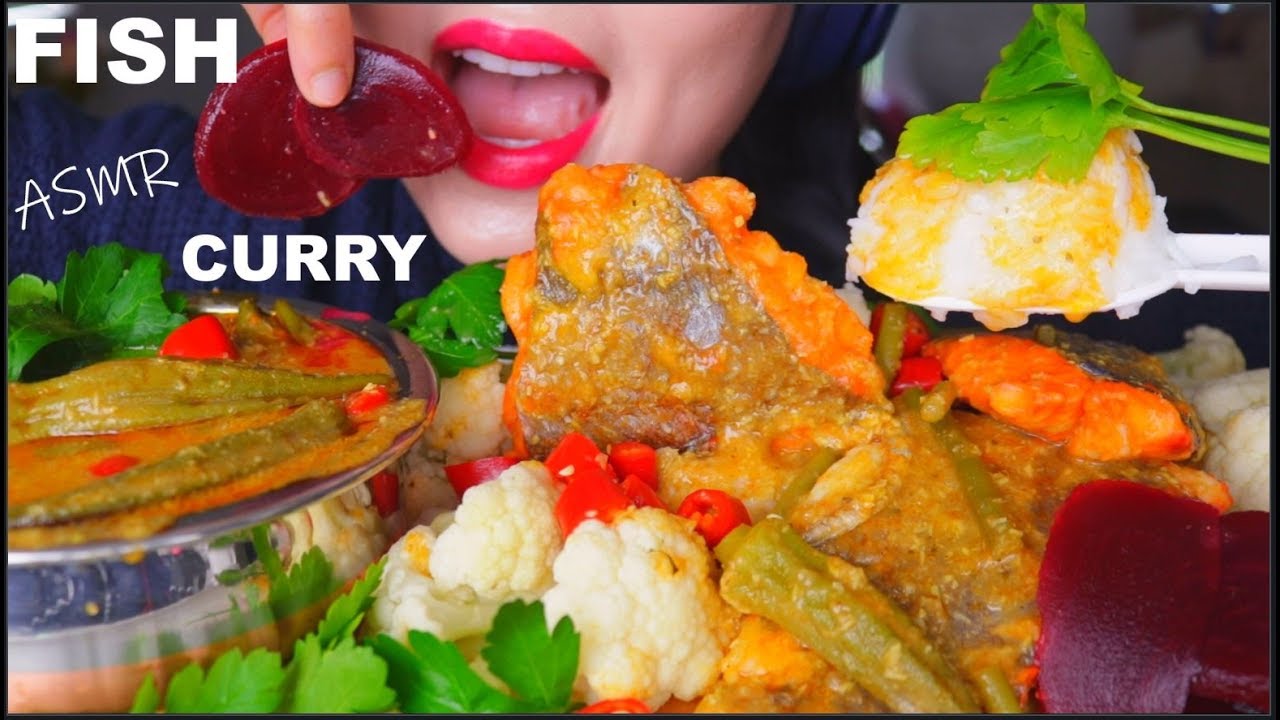 ASMR SPICY FISH CURRY MALAYSIAN STYLE + VEGGIES + RICE + MILKY COFFEE | 咖喱鱼 咀嚼音 | 먹방