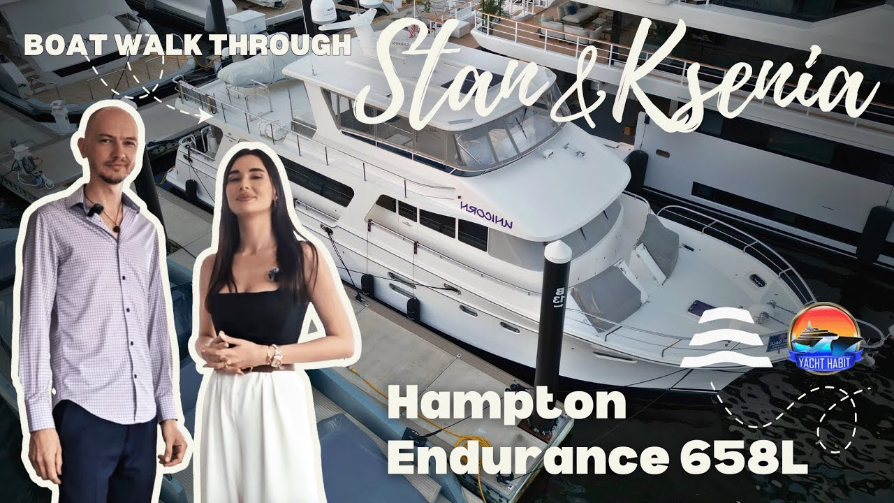 Hampton 658L Yacht Tour | 2300HP CAT C18s, At-Anchor Stabilizers | Walkthrough with Ksenia & Stan