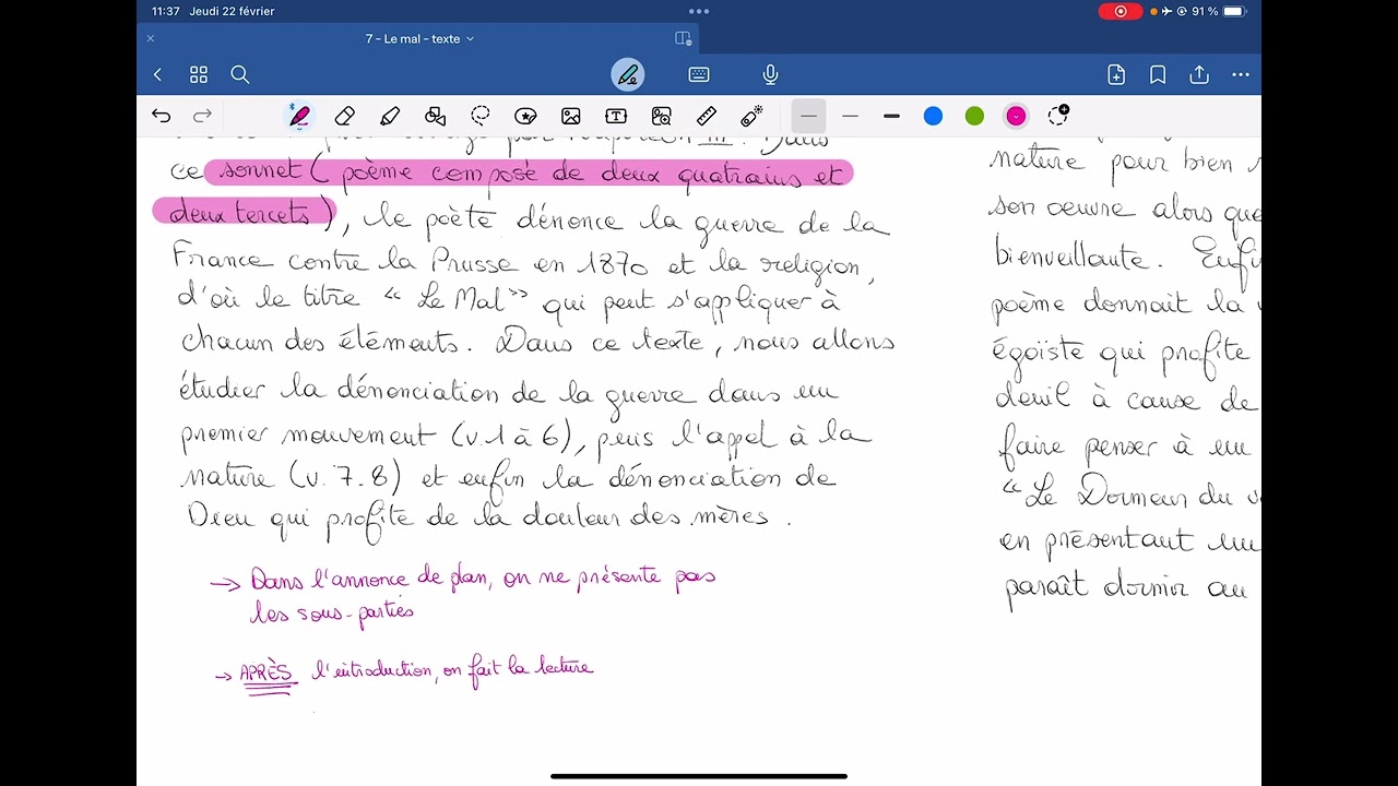 ORAL - Lecture linéaire - Rimbaud - Le Mal - démo