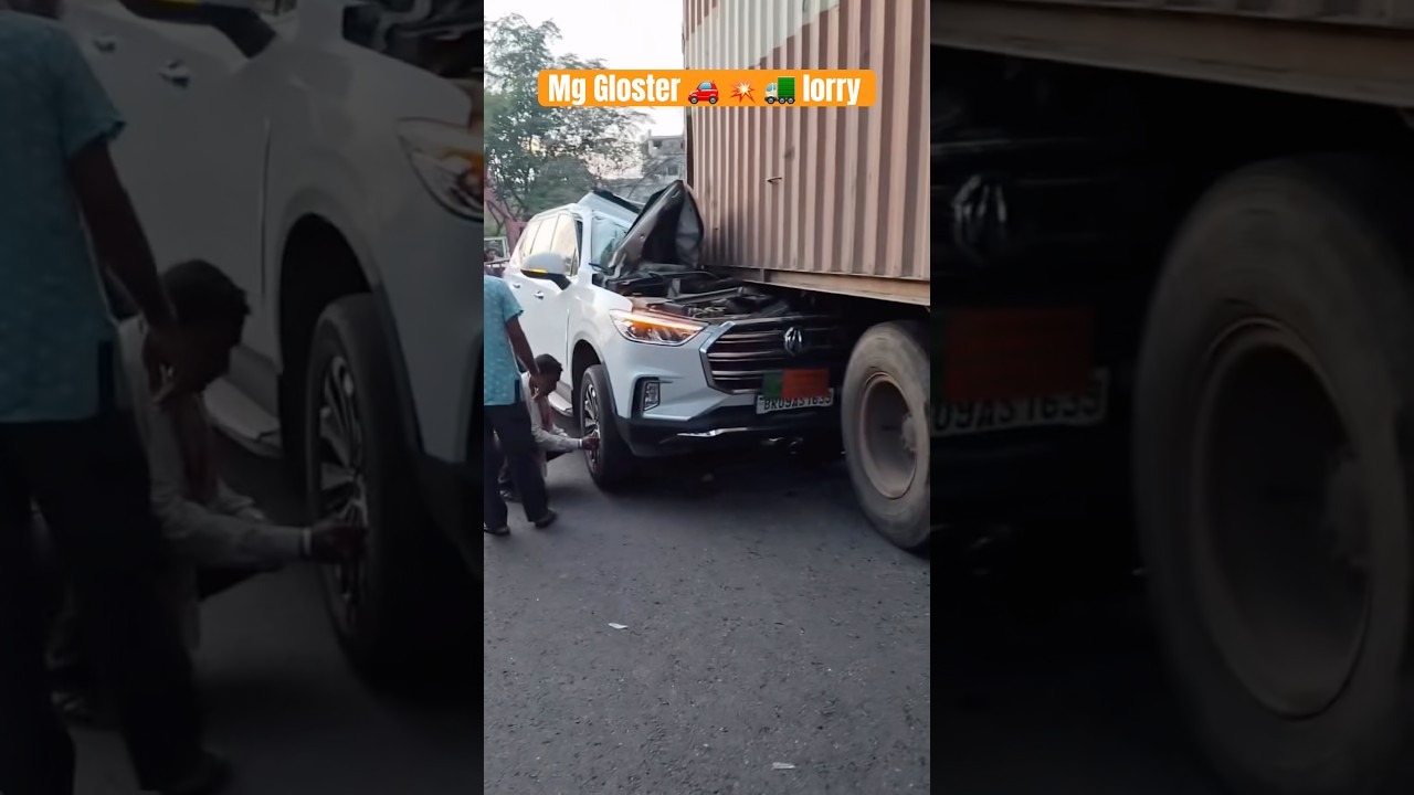 MG Gloster 🚗💥🚛 Lorry Accident 💥😨 #caraccident #accident #viral #trending #shortsfeed #ytshorts