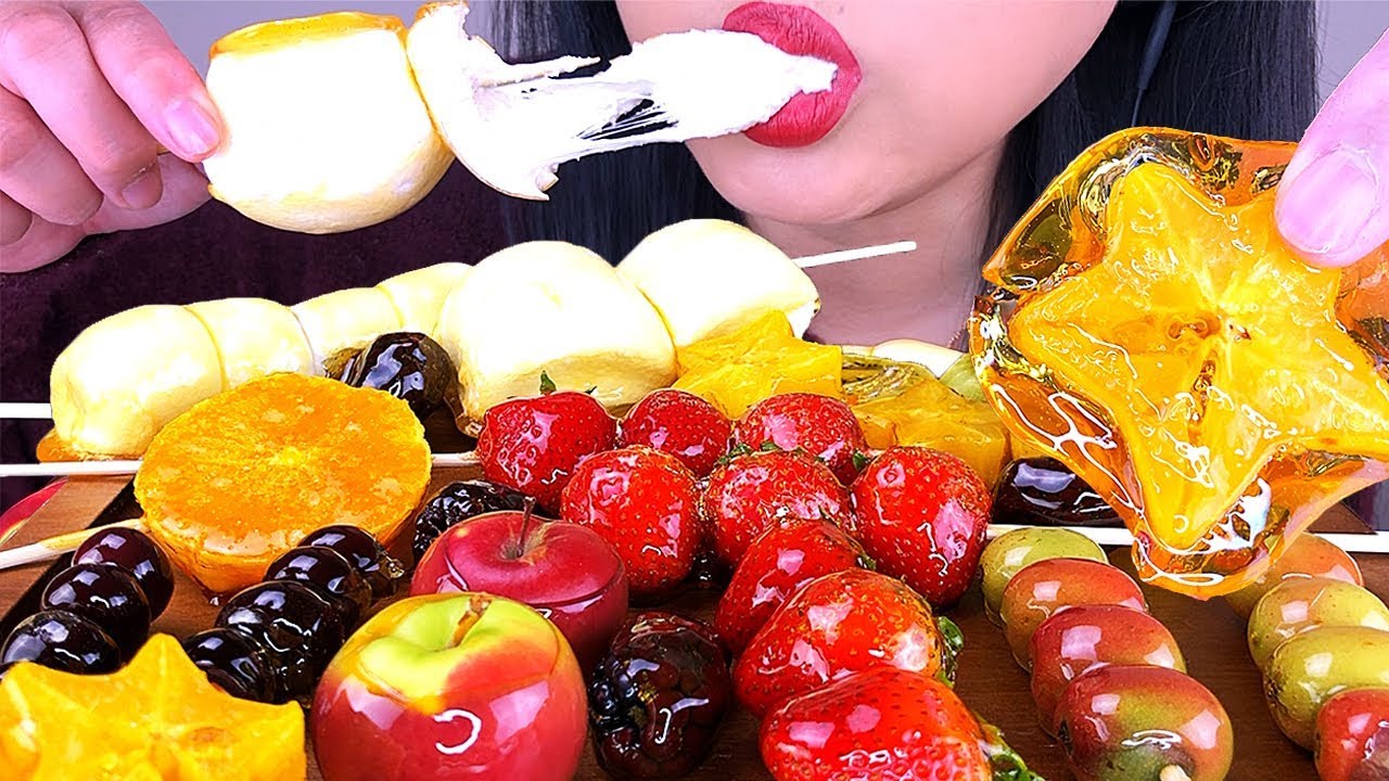ASMR Tanghulu Candied Fruit and Marshmallows NO TALKING Ice Cracking Sounds | ASMR Phan