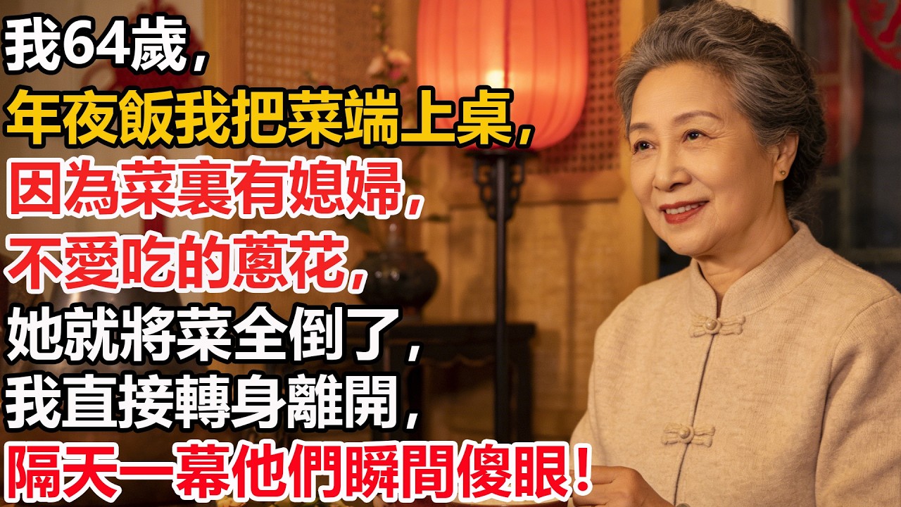 我64歲，年夜飯我把菜端上桌，因為菜裏有媳婦，不愛吃的蔥花，她就將菜全倒了，我直接轉身離開，隔天一幕他們瞬間傻眼！