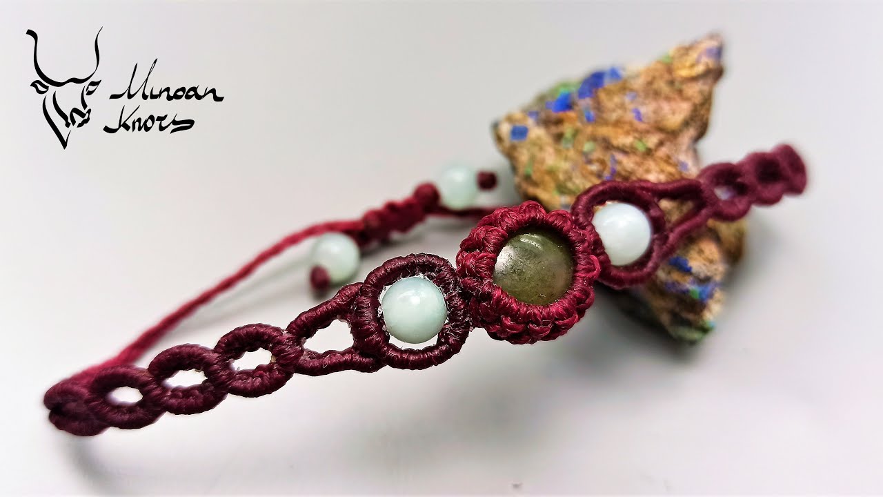 Easy Macrame bracelet chain with stone and beads tutorial diy idea | Minoan Knots