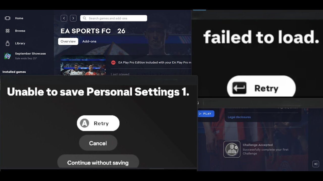 Исправление ошибки FC 26. Невозможно сохранить/загрузить личные настройки. 1 Повторите попытку, о...